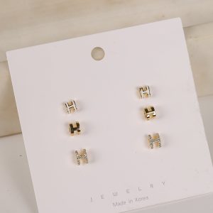 Hadley Gold "H" Stud Earring Set