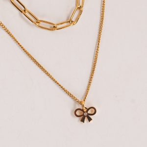 Jada Gold Layered Bow Charm Necklace