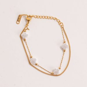 Kenzie Gold Pearl Quatrefoil Layered Bracelet
