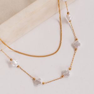 Kenzie Gold Pearl Quatrefoil Layered Necklace