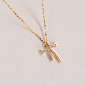 Charlie Gold Rhinestone Bow Charm Necklace