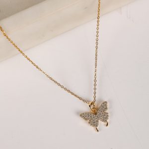 Shannon Gold Rhinestone Butterfly Charm Necklace