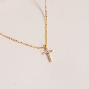 Harlow Gold Rhinestone Cross Charm Necklace