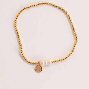 Ava Gold Beaded Pearl Smiley Face Charm Bracelet