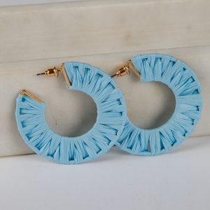 Sarah Blue Straw Hoop Earrings