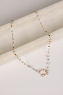 Rowan Mint Beaded Quatrefoil Charm Necklace