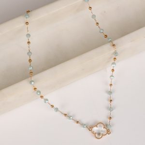 Rowan Mint Beaded Quatrefoil Charm Necklace