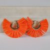 Lydia Orange Straw Fringe Hoop Earrings