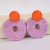 Layla Purple Straw Circle Statement Earrings